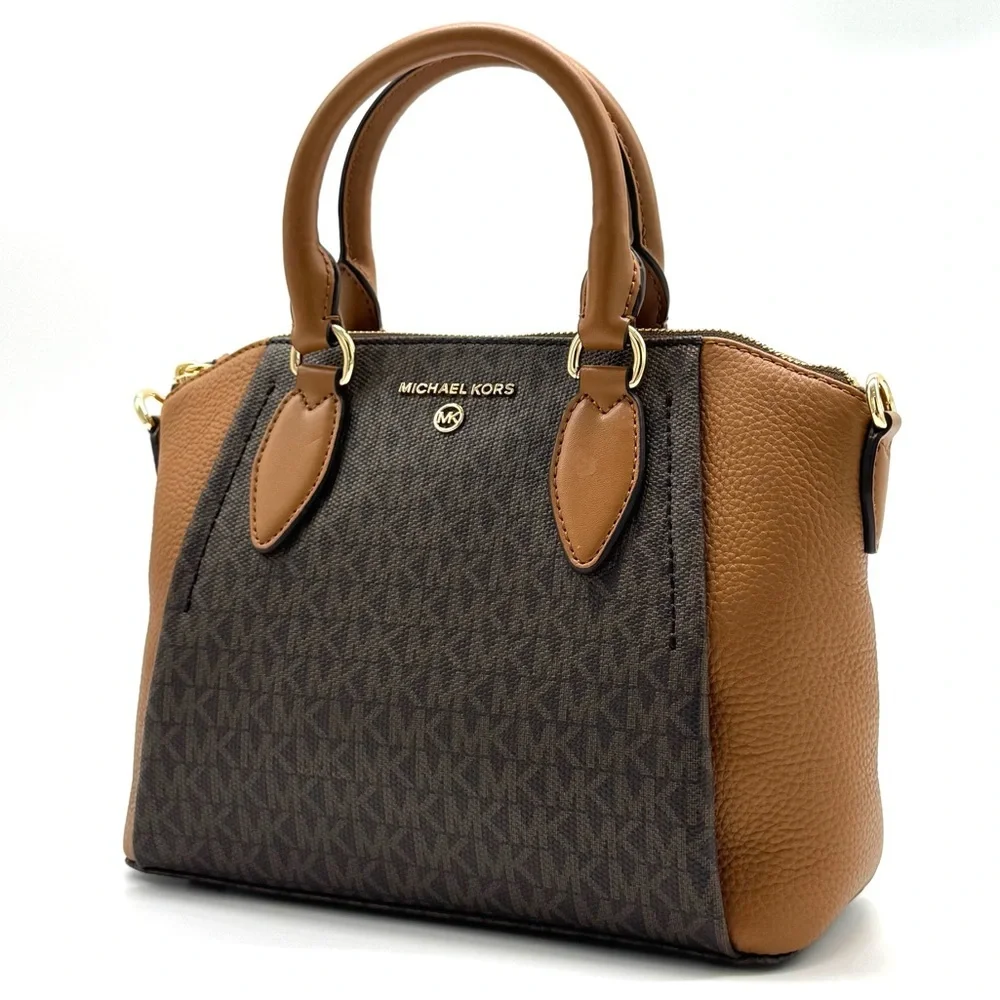Michael Kors Sienna Medium Logo and Leather Messenger Bag Brown/Acorn